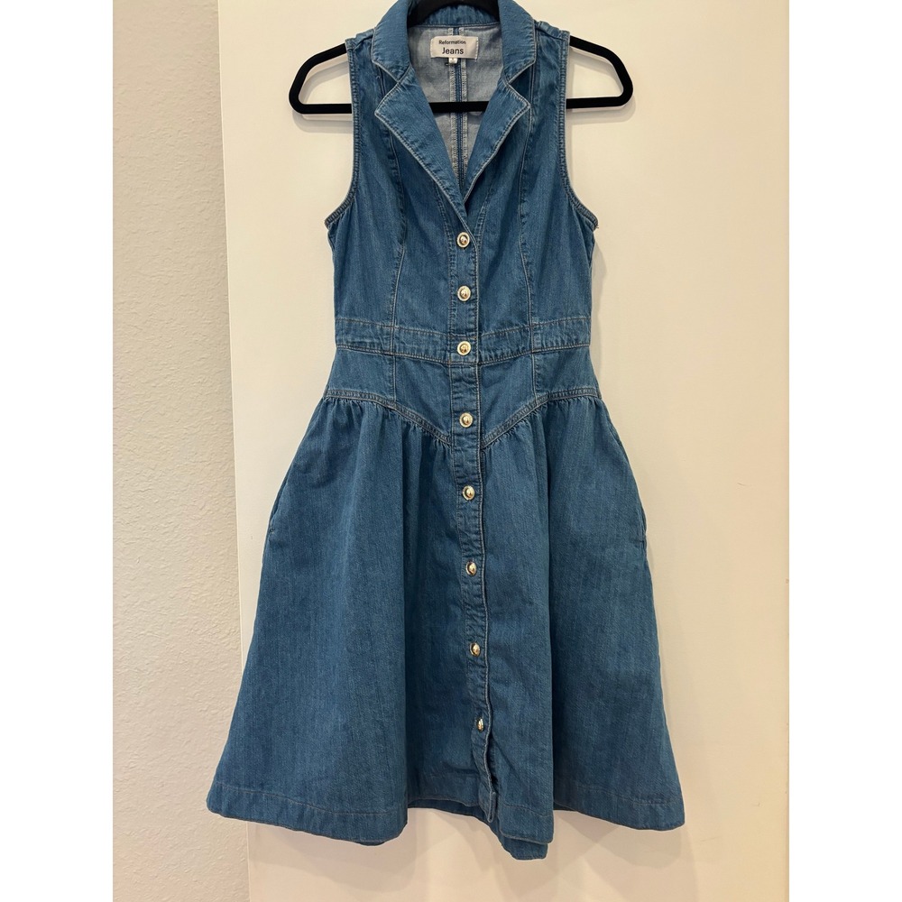 Reformation Ellison Sleeveless Button-Front Denim Midi Dress Blue Size 6 NWOT